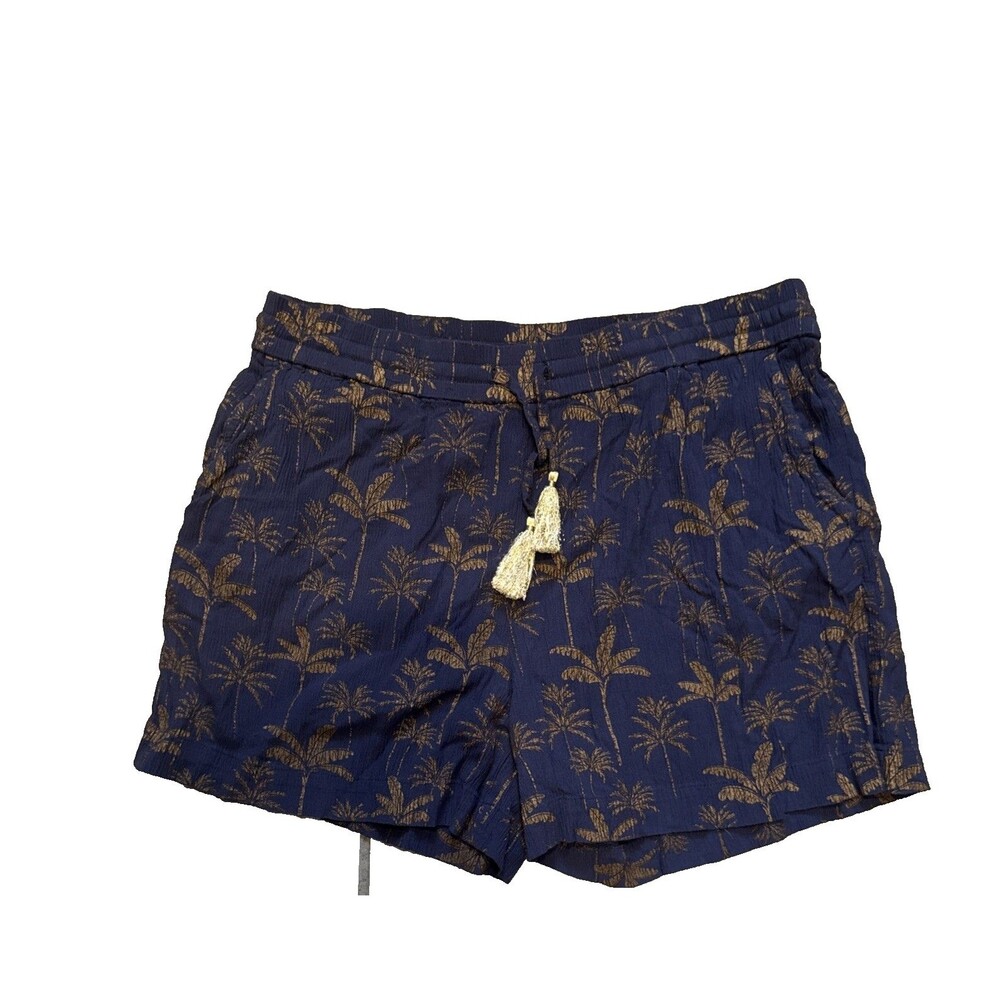 Boden Metallic Palm Tree Shorts Size 4 Elastic Drawstring Tropical 4" Inseam